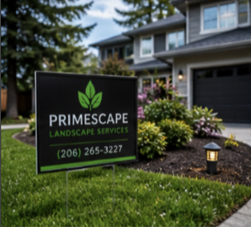 PrimeScape sign at landscaped property
